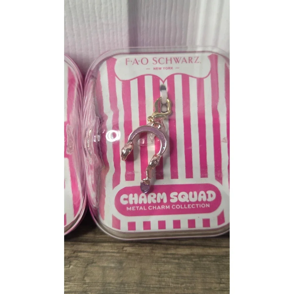 FAO Schwarz Charm Squad Gold Tone Necklace & 2 Metal Charms Microphone Headphone